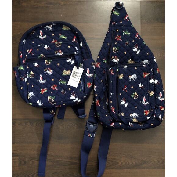VERA BRADLEY Sling/Backpack Set - Snow Globe Motifs Holiday - Navy Blue - NWT - Picture 1 of 10